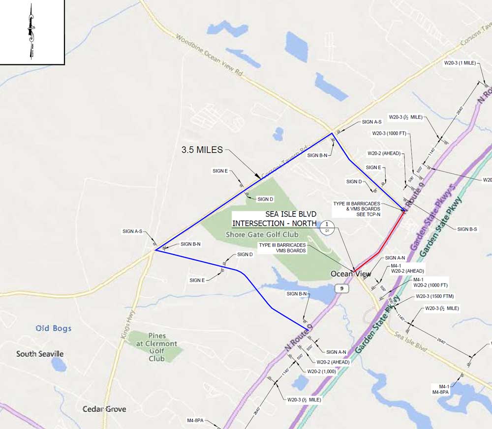 Map of Sea Isle Blvd North Intersection Detour