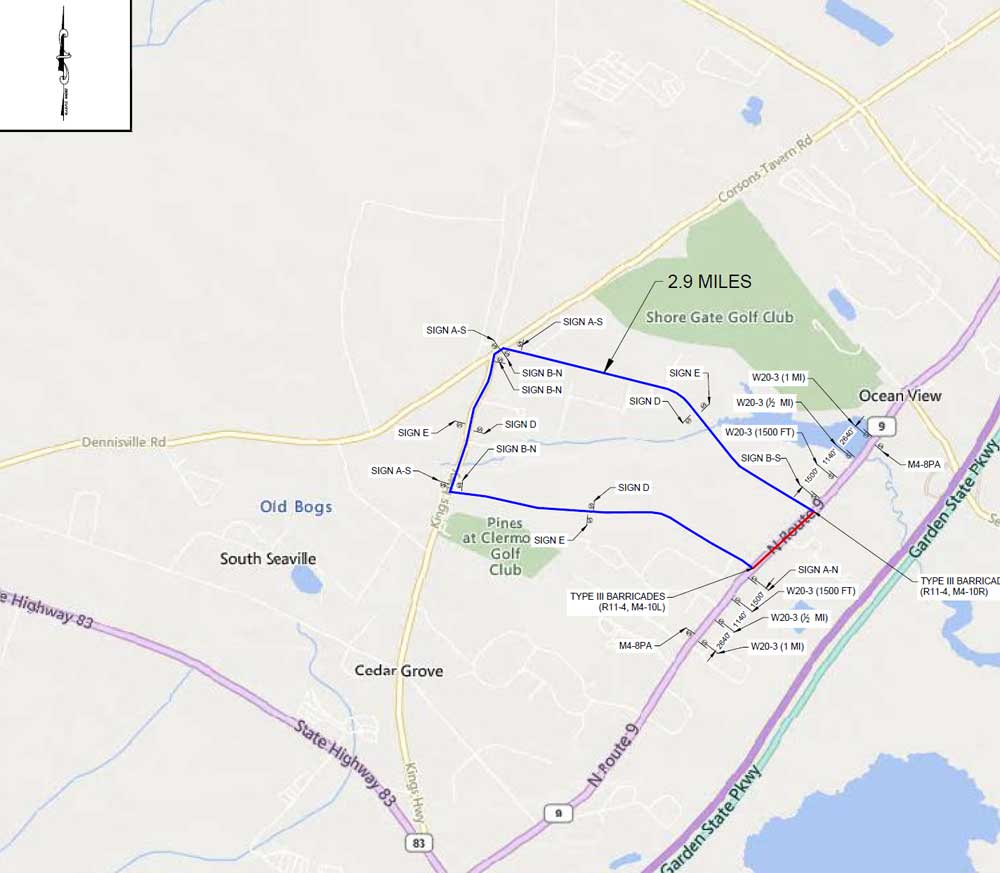 Map of North Route 9 Detour