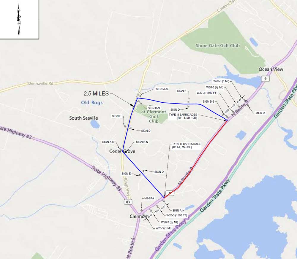 Map of North Route 9 Detour